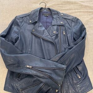 Theory Royal Blue Leather Biker Jacket